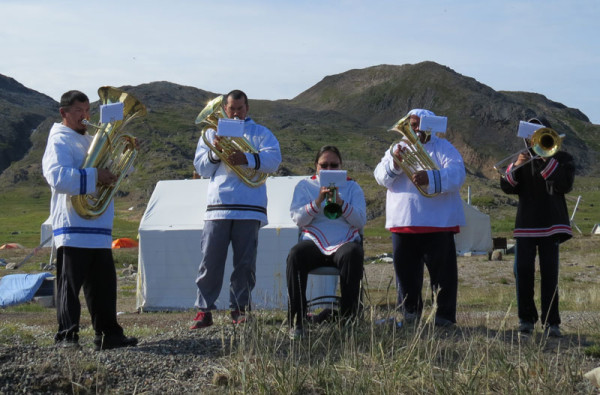 Moravian band welcomes the Students on Ice ship to Labrador. Photo: Sue Novotny